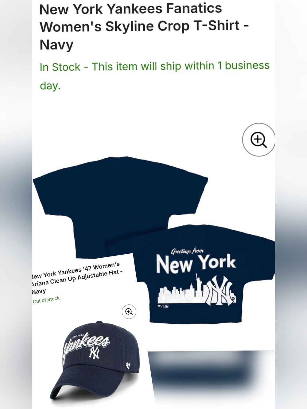 Fanatics New York Yankess crop tee women small with hat 47'